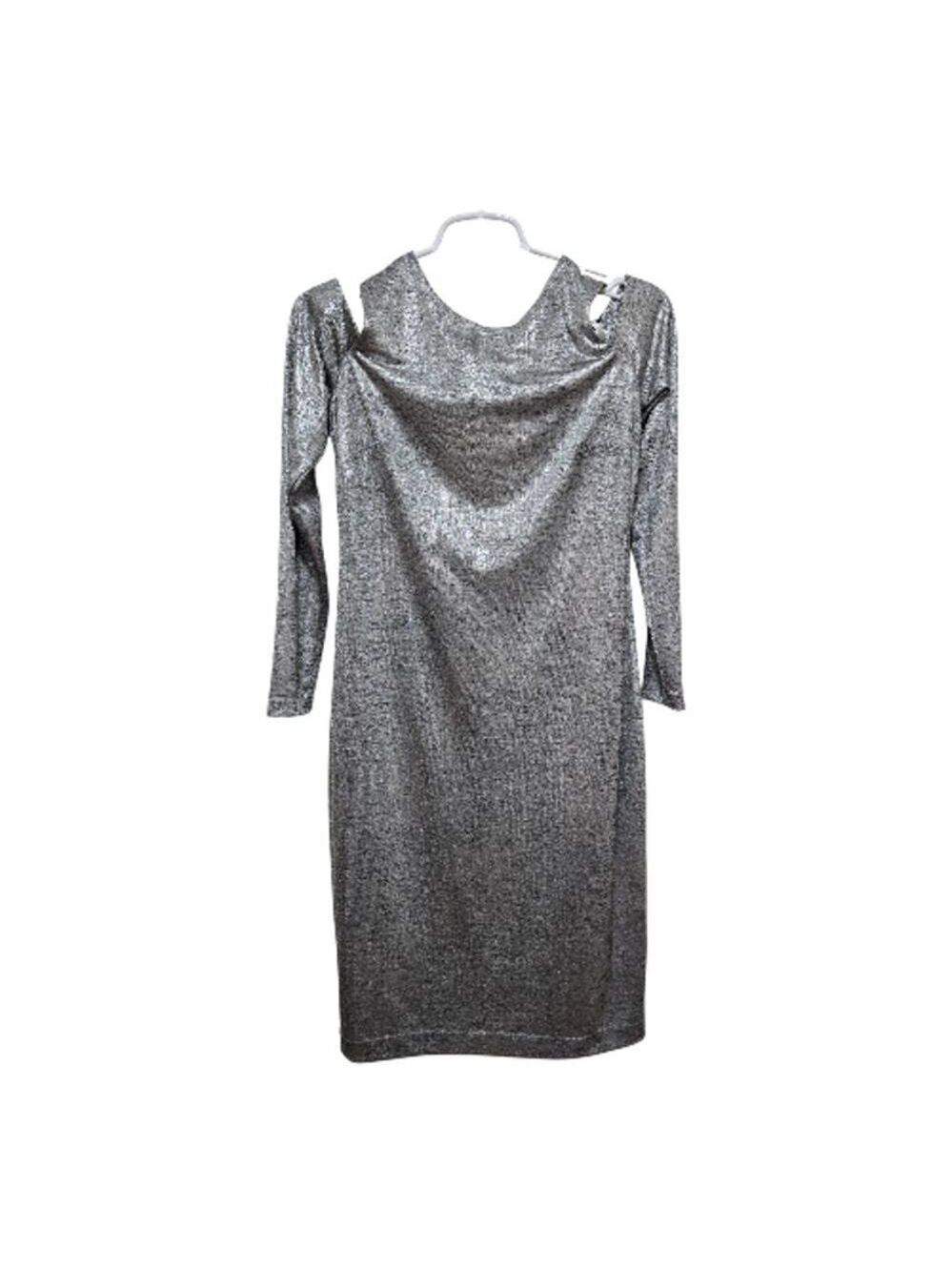 Calvin Klein Silver Metallic Cold Shoulder Sheath Dress Size 8